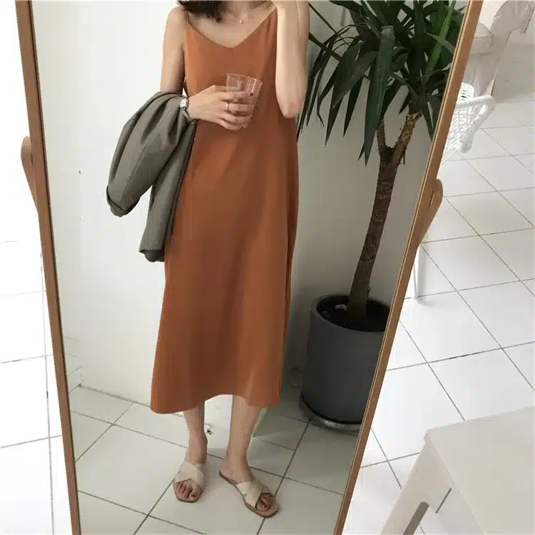 Oxdra Sexy Strap Backless V Neck Dress Loose Dresses 2019 Summer New Hot Sleeveless Basic Solid Womens Clothing 10