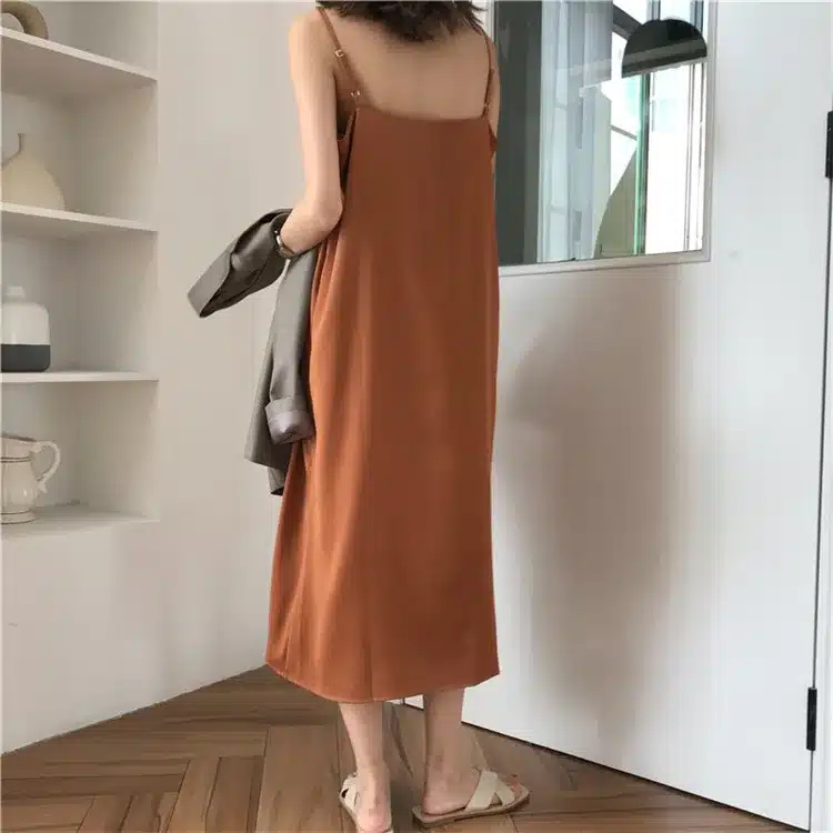 Oxdra Sexy Strap Backless V Neck Dress Loose Dresses 2019 Summer New Hot Sleeveless Basic Solid Womens Clothing 11