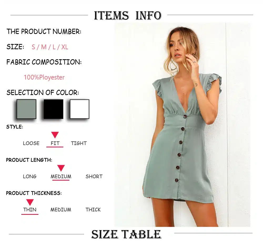 2019 New Arrival Women Summer Ruffle Dress Sleeve Waist Tightening Mini Dress Beach Party with Button 8