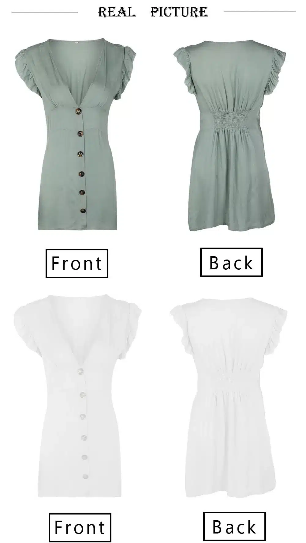 2019 New Arrival Women Summer Ruffle Dress Sleeve Waist Tightening Mini Dress Beach Party with Button 19