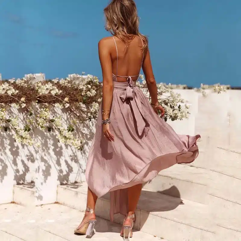 2019 Spring New Girl Sleeveless Halter Sexy Maxi Summer Backless Party Long Dress Women Split Elegant Beach Dresses 7
