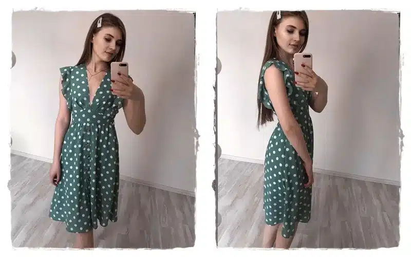 Simplee Sexy V neck polka dot green summer dress women 2019 Casual ruffle midi dress Elegant holiday beach female vestidos festa 11
