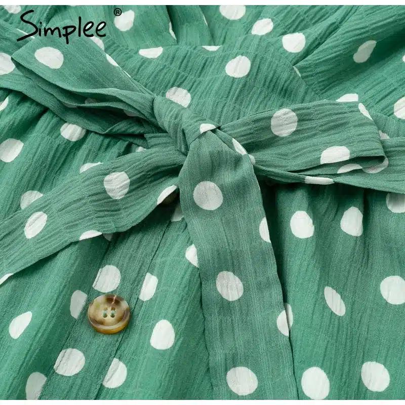 Simplee Sexy V neck polka dot green summer dress women 2019 Casual ruffle midi dress Elegant holiday beach female vestidos festa 25