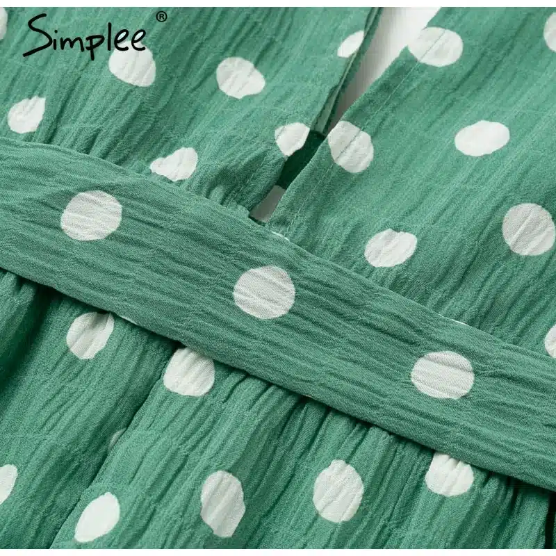 Simplee Sexy V neck polka dot green summer dress women 2019 Casual ruffle midi dress Elegant holiday beach female vestidos festa 26