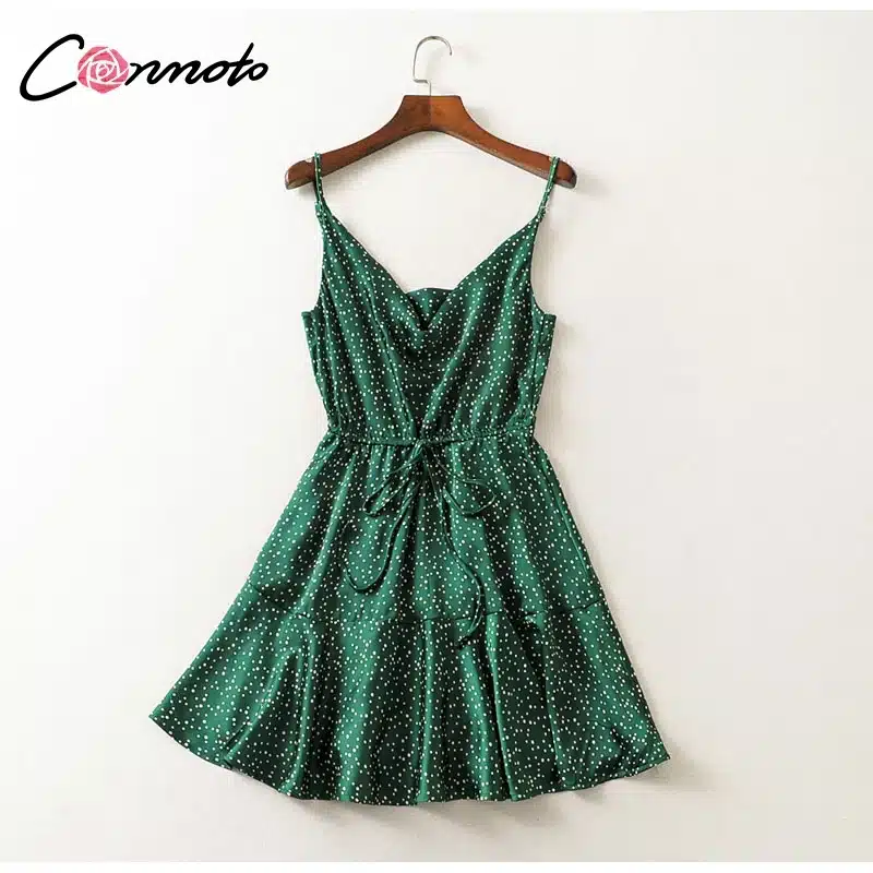 Conmoto 2019 Summer Fashion Strap Backless Stain Short Dress Women Casual High Street Polka Dot Dress Beach Holiday Vestidos 18