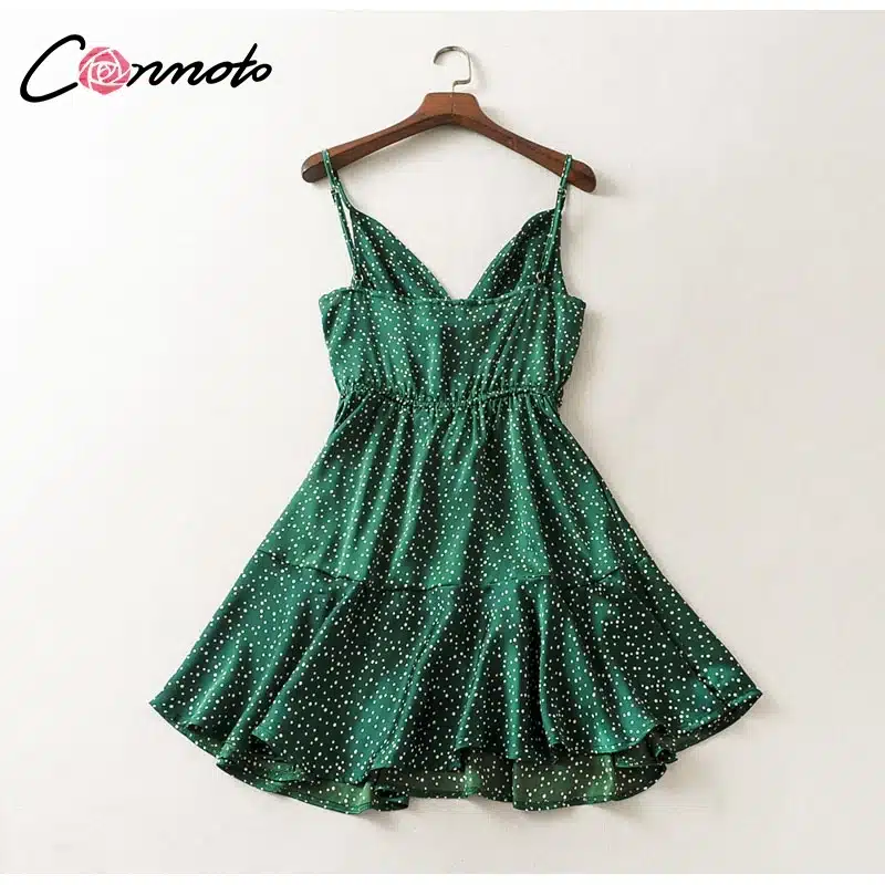 Conmoto 2019 Summer Fashion Strap Backless Stain Short Dress Women Casual High Street Polka Dot Dress Beach Holiday Vestidos 19