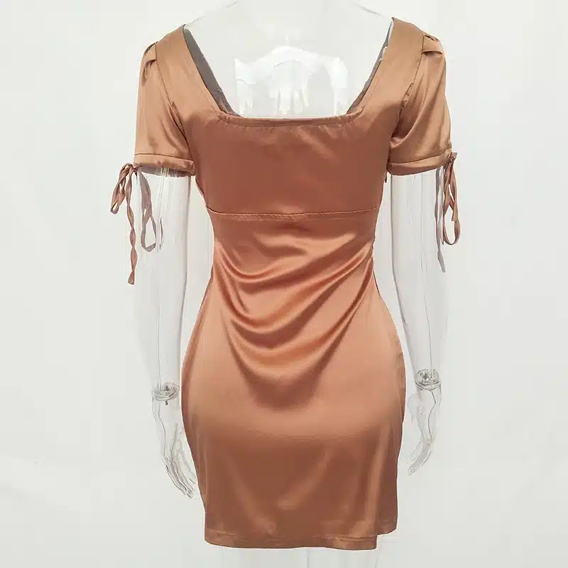 Articat 2019 White Satin Mini Summer Dress Women Square Collar Short Sleeve Short Beach Dress Solid Casual Dress Female Vestidos 17