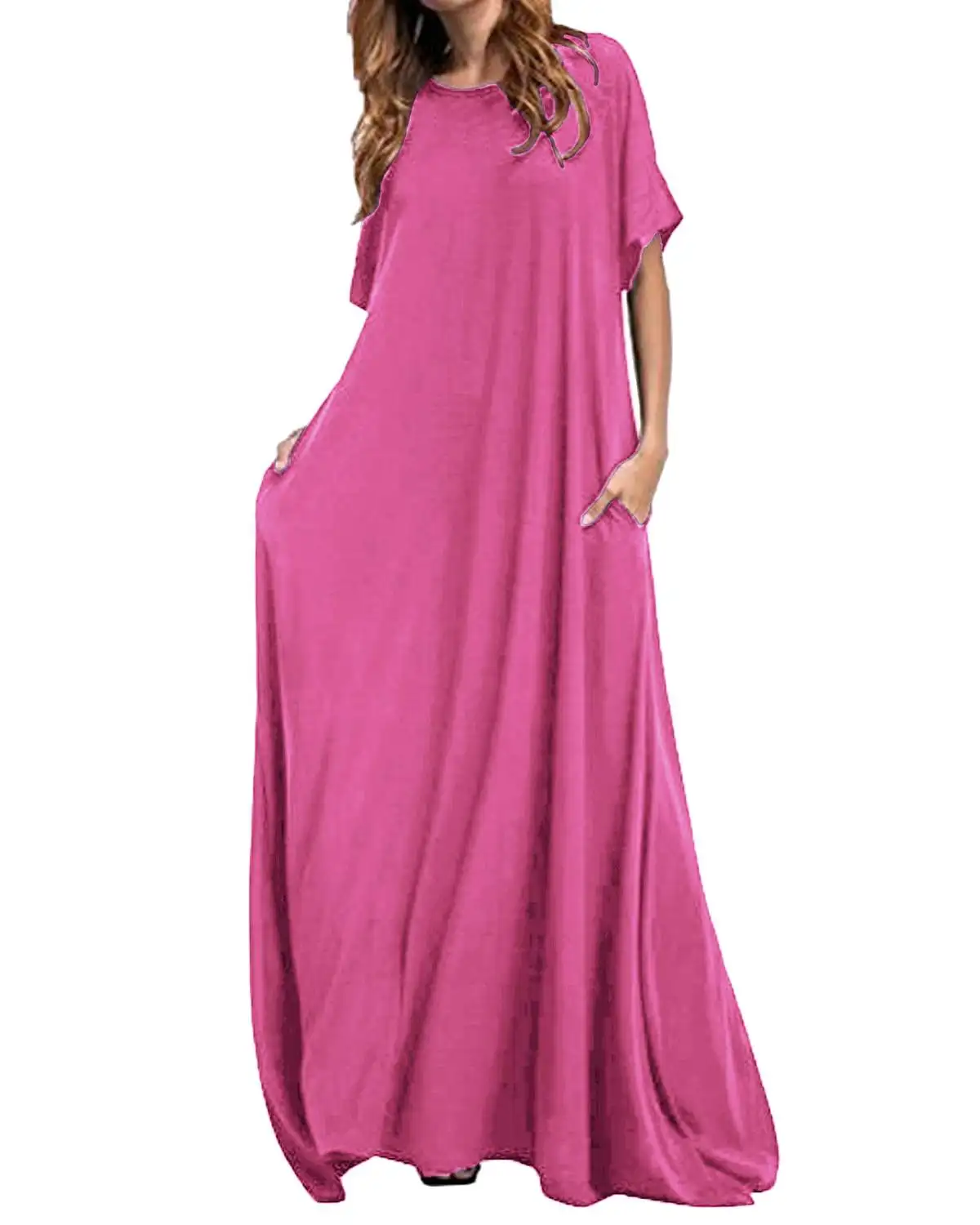 Women Half Sleeve Solid Round Neck Long Maxi Dress ZANZEA 2019 Casual Loose Long Elegant Robe Bodycon Dresses Vestidos Plus Size 20