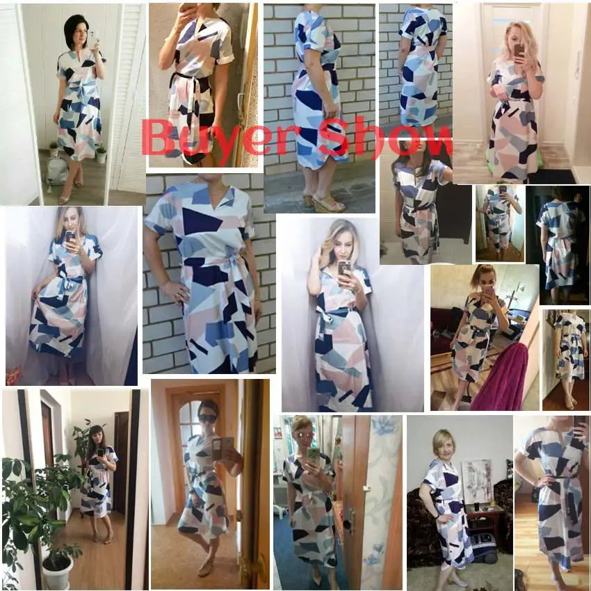 Ahagaga 2019 Spring Dress Women Fashion Print Elegant Cute Sashes O-neck Sexy Slim Sheath Dress Women Dresses Vestidos Robes 11