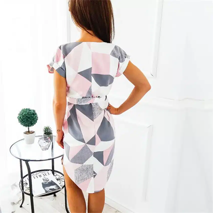 Ahagaga 2019 Spring Dress Women Fashion Print Elegant Cute Sashes O-neck Sexy Slim Sheath Dress Women Dresses Vestidos Robes 19