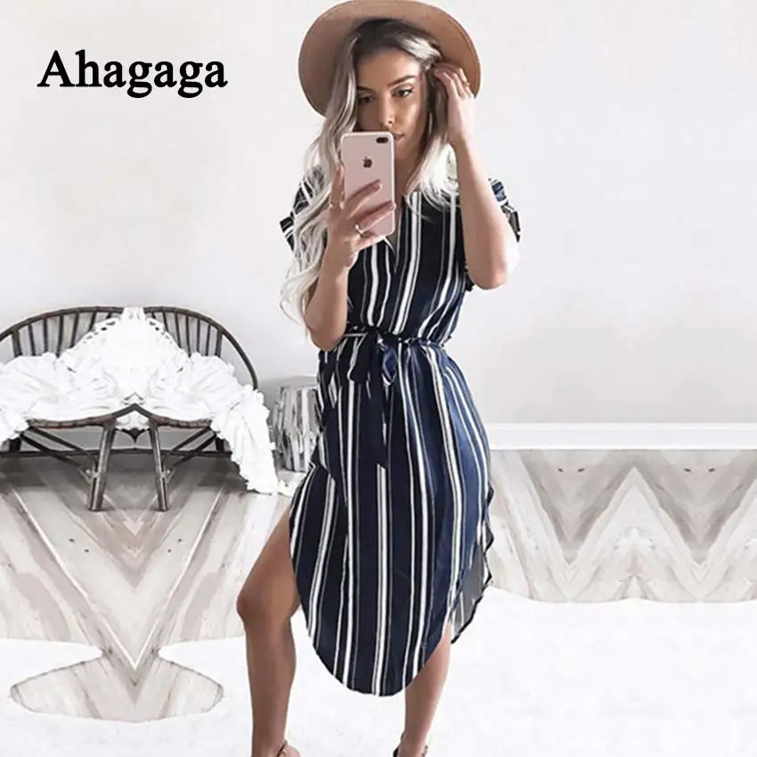 Ahagaga 2019 Spring Dress Women Fashion Print Elegant Cute Sashes O-neck Sexy Slim Sheath Dress Women Dresses Vestidos Robes 23