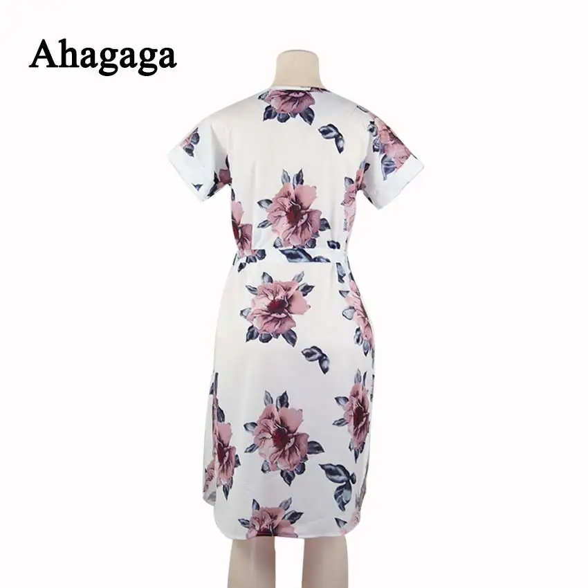 Ahagaga 2019 Spring Dress Women Fashion Print Elegant Cute Sashes O-neck Sexy Slim Sheath Dress Women Dresses Vestidos Robes 34