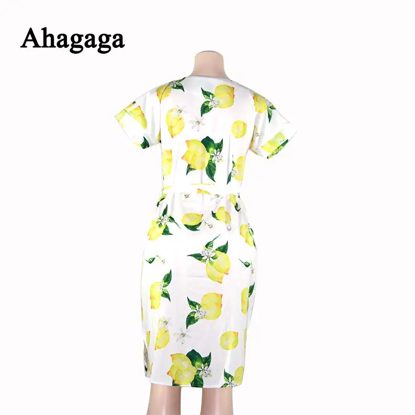 Ahagaga 2019 Spring Dress Women Fashion Print Elegant Cute Sashes O-neck Sexy Slim Sheath Dress Women Dresses Vestidos Robes 37