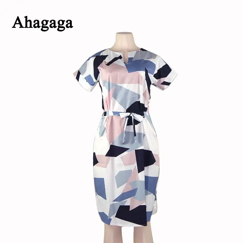 Ahagaga 2019 Spring Dress Women Fashion Print Elegant Cute Sashes O-neck Sexy Slim Sheath Dress Women Dresses Vestidos Robes 38