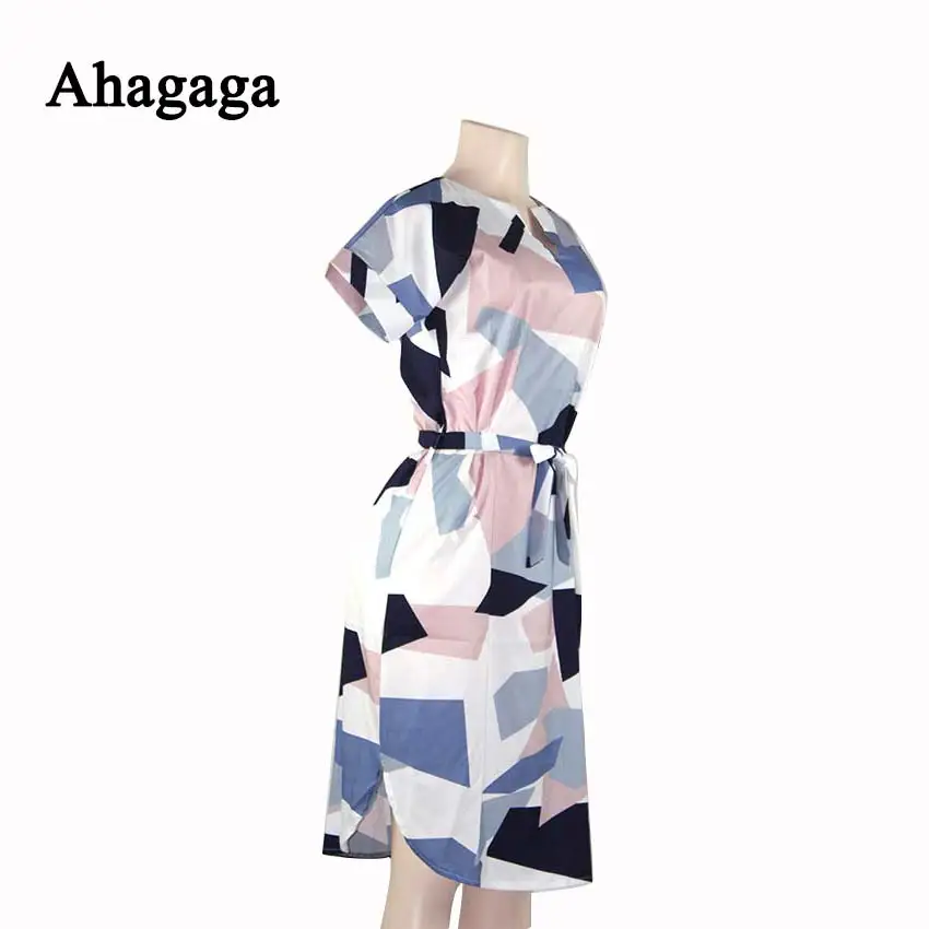 Ahagaga 2019 Spring Dress Women Fashion Print Elegant Cute Sashes O-neck Sexy Slim Sheath Dress Women Dresses Vestidos Robes 39