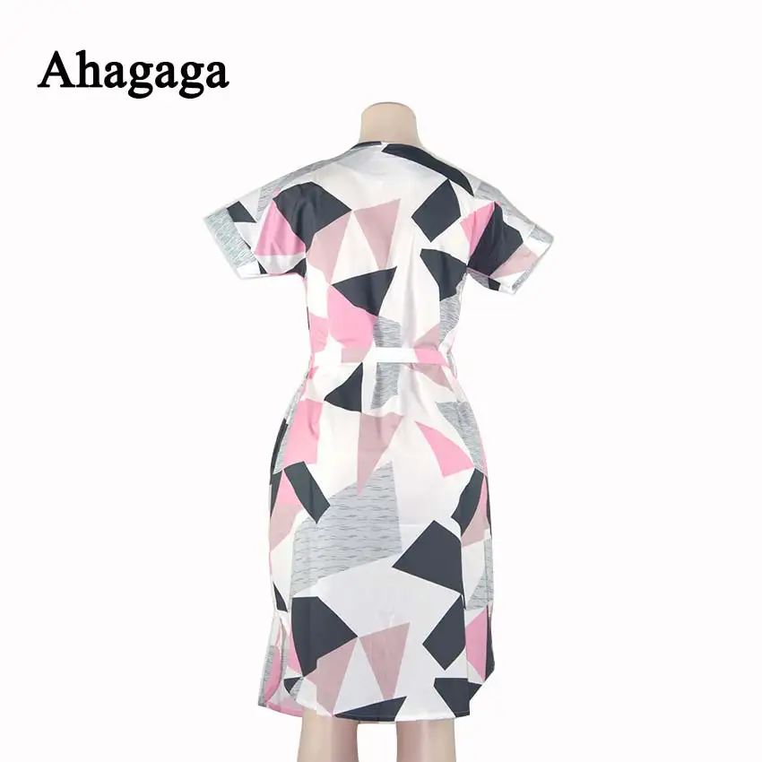 Ahagaga 2019 Spring Dress Women Fashion Print Elegant Cute Sashes O-neck Sexy Slim Sheath Dress Women Dresses Vestidos Robes 43
