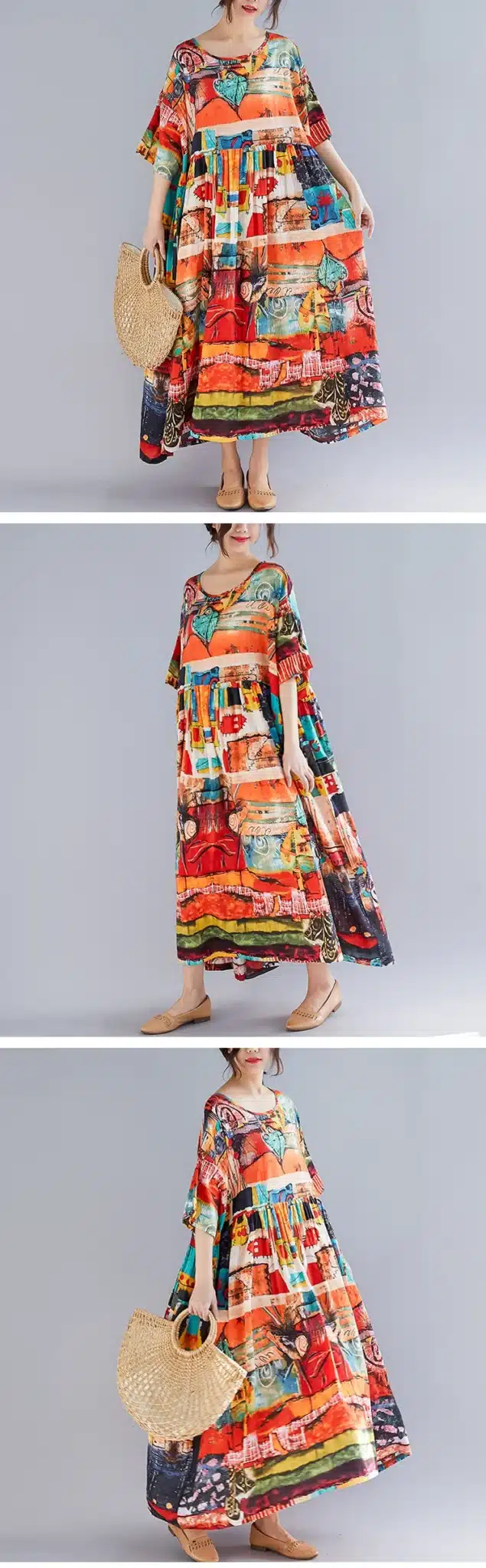 DIMANAF Plus Size Women Print Dress Summer Sundress Cotton Female Lady Vestidos Loose Casual Holiday Maxi Dress Big Size 5XL 6XL 11