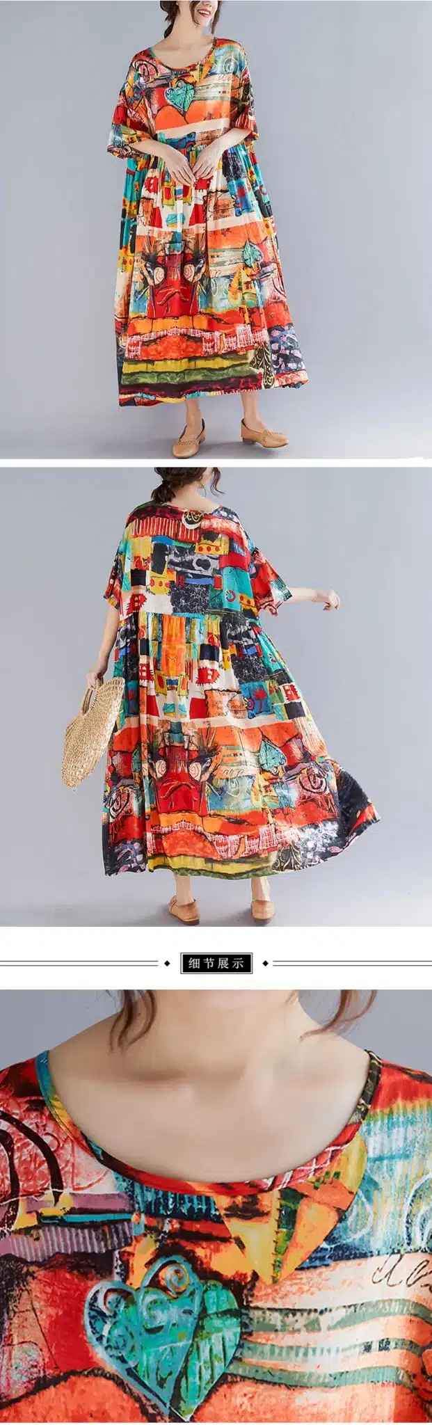 DIMANAF Plus Size Women Print Dress Summer Sundress Cotton Female Lady Vestidos Loose Casual Holiday Maxi Dress Big Size 5XL 6XL 13