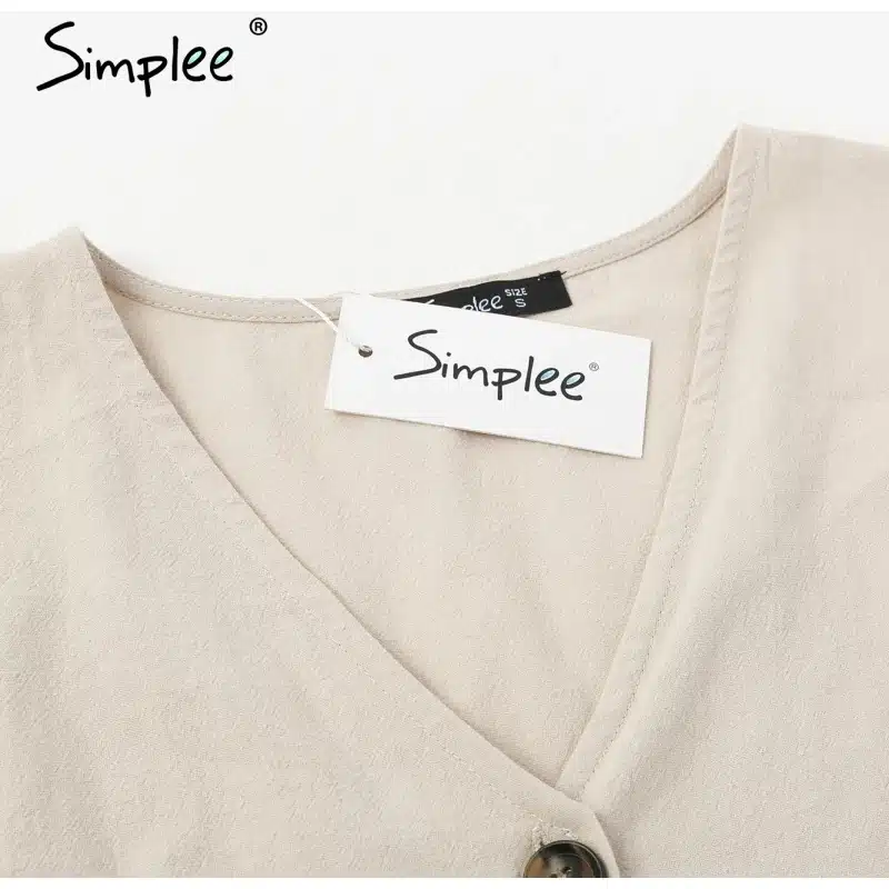 Simplee Vintage button women dress shirt V neck short sleeve cotton linen short summer dresses Casual korean vestidos 2019 festa 24