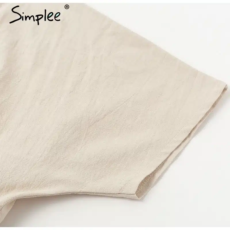 Simplee Vintage button women dress shirt V neck short sleeve cotton linen short summer dresses Casual korean vestidos 2019 festa 25