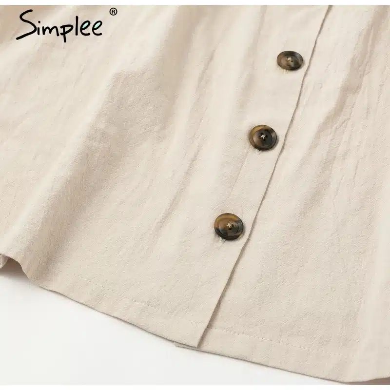 Simplee Vintage button women dress shirt V neck short sleeve cotton linen short summer dresses Casual korean vestidos 2019 festa 28