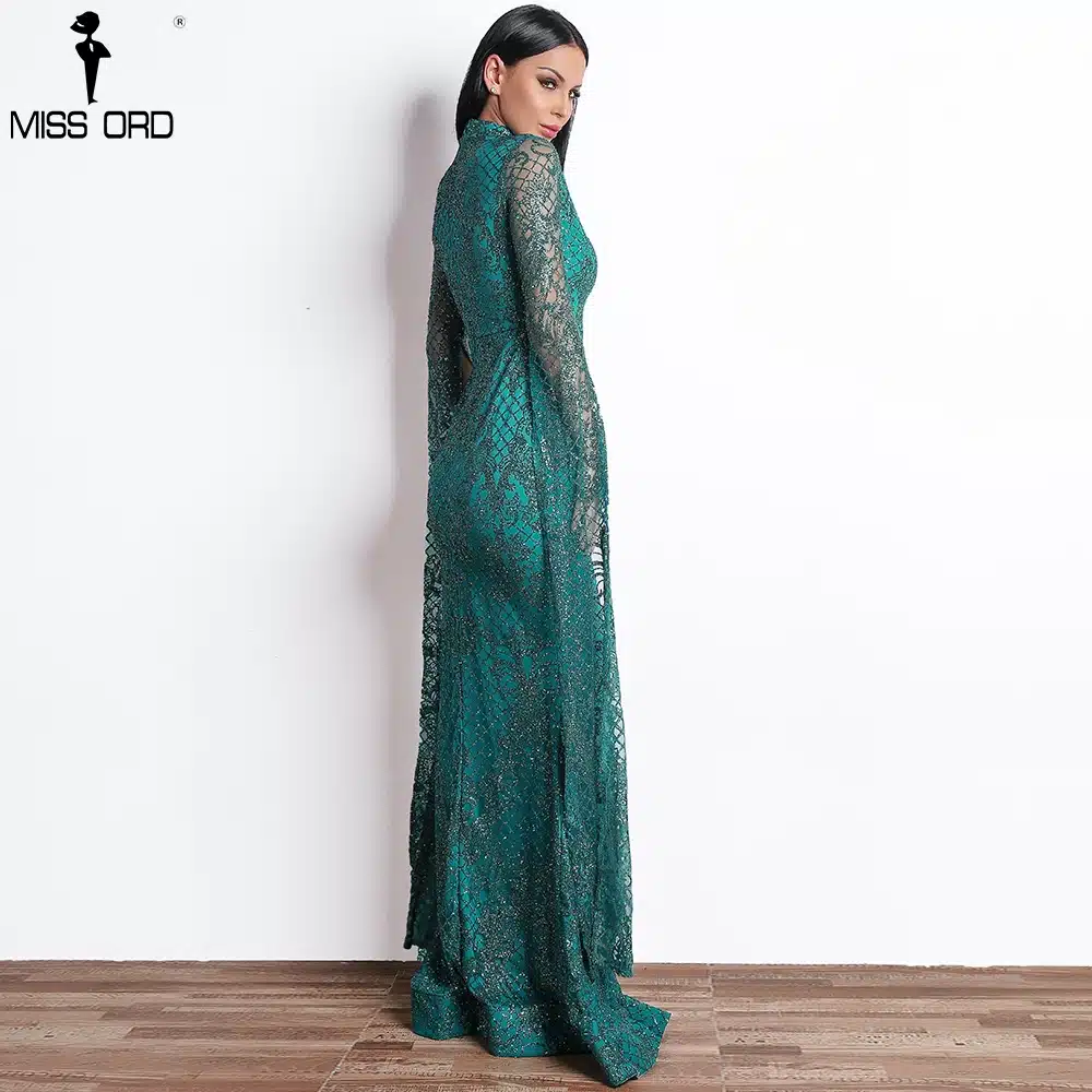 Missord 2019 Women Sexy High Neck Long Sleeve Split Glitter Dresses Female Maxi Elegant Party Dress Vestdios FT9283 18