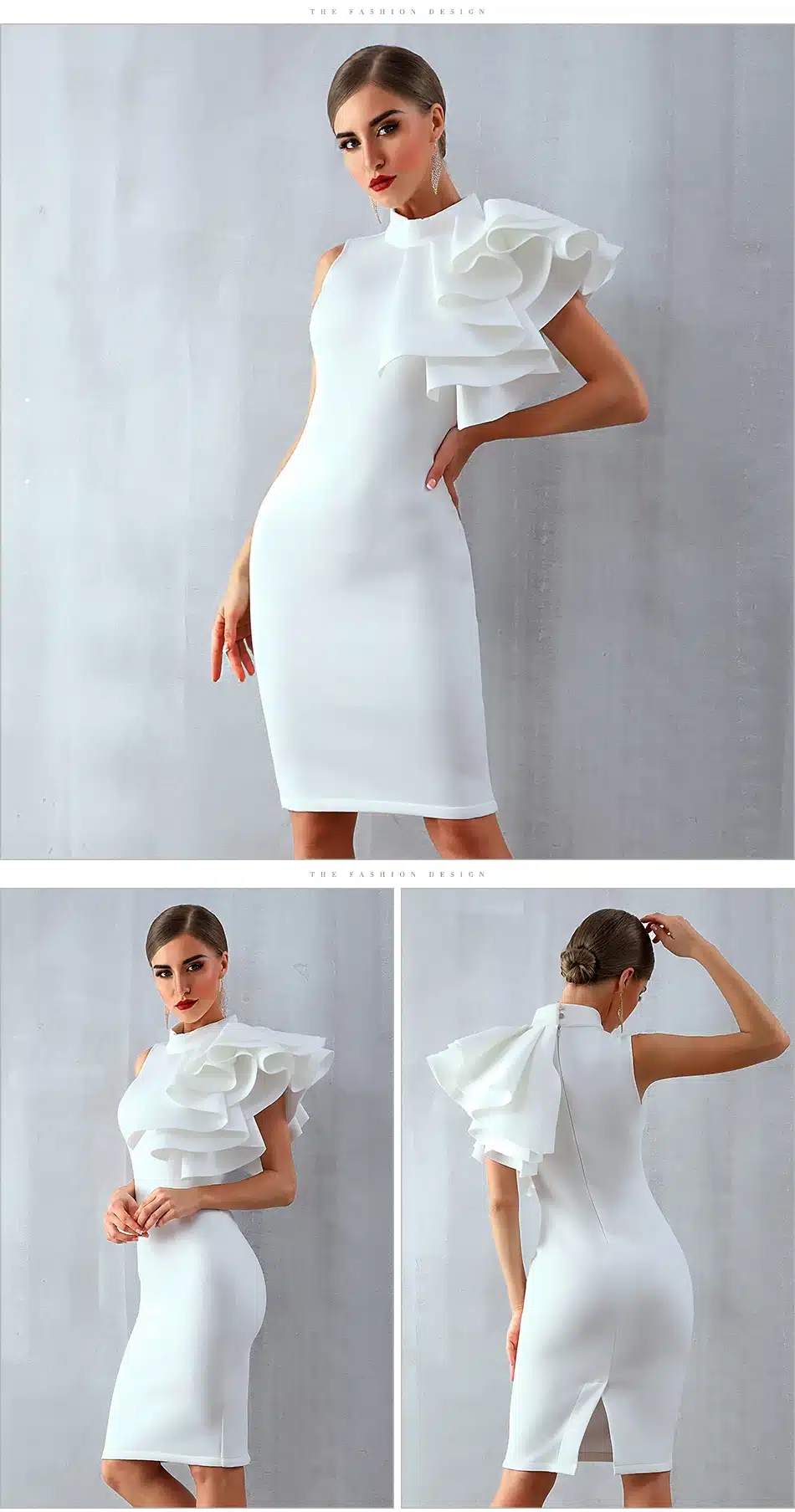 Adyce 2019 New Summer Women Celebrity Party Dress Vestidos Sexy White Red Sleeveless Ruffles Bodycon Midi Bodycon Club Dresses 16
