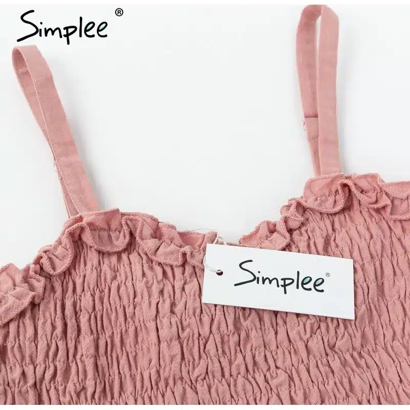 Simplee Sleeveless ruffle elegant dress women Ruched sashes bow cotton summer midi dresses Sexy solid female pink vestidos 2019 15