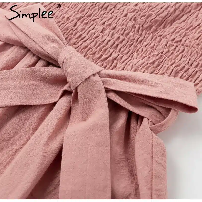 Simplee Sleeveless ruffle elegant dress women Ruched sashes bow cotton summer midi dresses Sexy solid female pink vestidos 2019 16