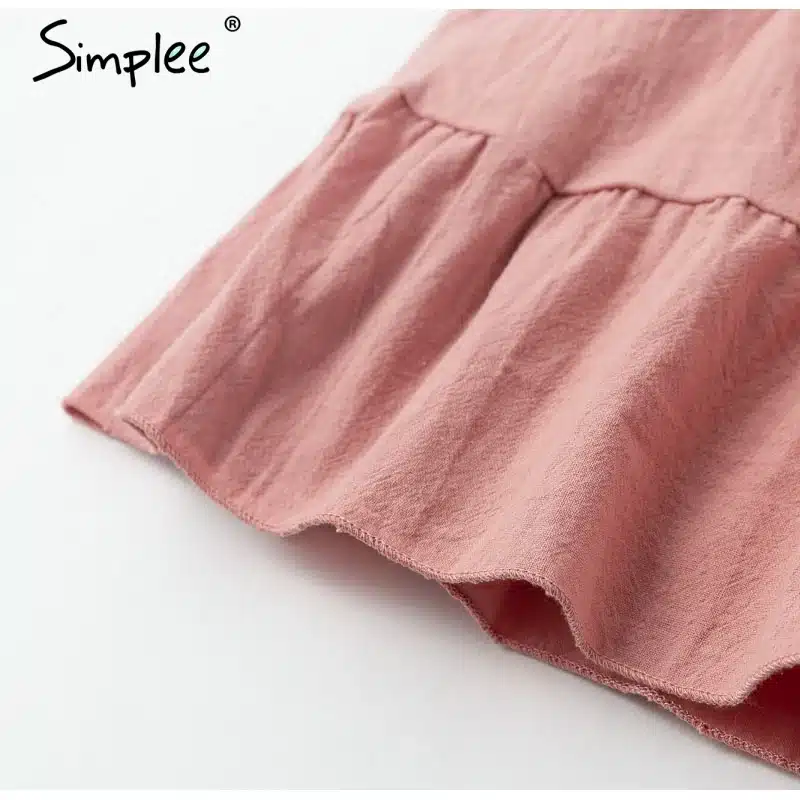 Simplee Sleeveless ruffle elegant dress women Ruched sashes bow cotton summer midi dresses Sexy solid female pink vestidos 2019 17
