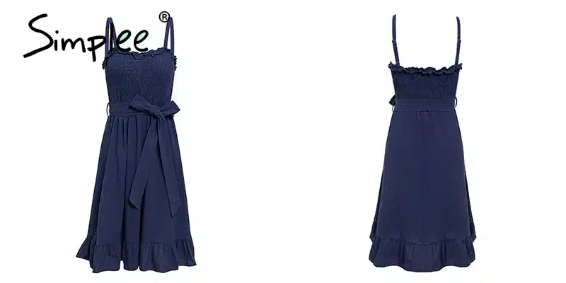 Simplee Sleeveless ruffle elegant dress women Ruched sashes bow cotton summer midi dresses Sexy solid female pink vestidos 2019 20