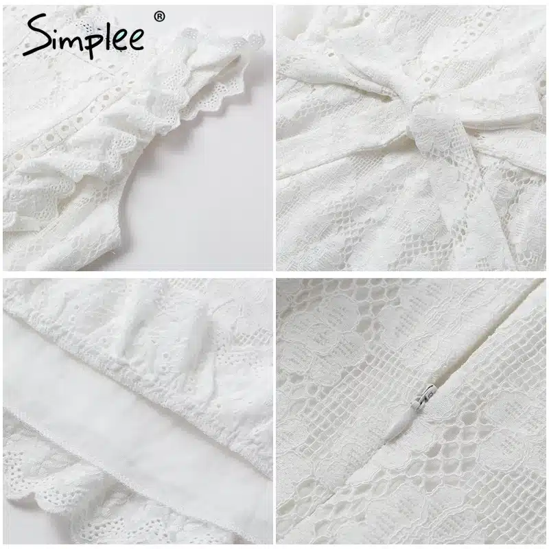 Simplee Elegant embroidery lace women dress Hollow out sashes ruffle white summer dress Slim sexy party lady dress vestidos 2019 17