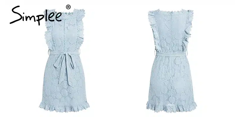 Simplee Elegant embroidery lace women dress Hollow out sashes ruffle white summer dress Slim sexy party lady dress vestidos 2019 18