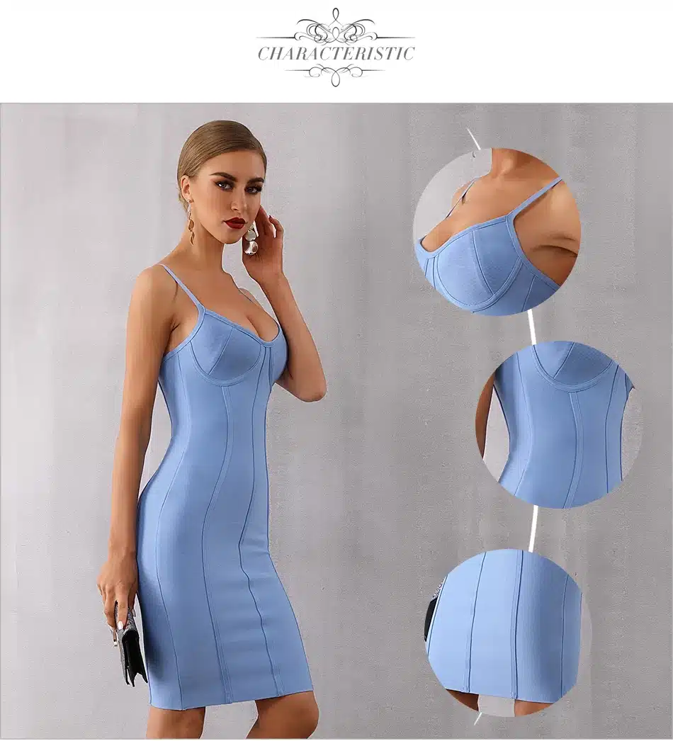 Adyce 2019 New Summer Bodycon Bandage Dress Women Sexy Blue Spaghetti Strap Vestido Strapless Midi Celebrity Evening Party Dress 12