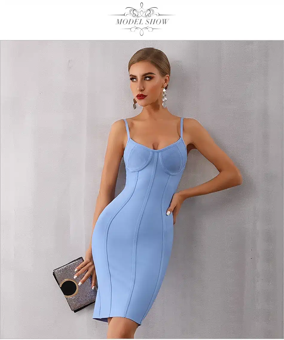 Adyce 2019 New Summer Bodycon Bandage Dress Women Sexy Blue Spaghetti Strap Vestido Strapless Midi Celebrity Evening Party Dress 13