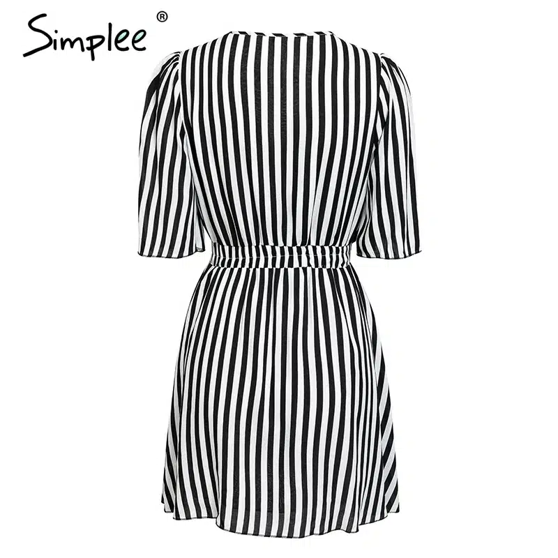 Simplee Vintage striped women dress V neck ruffle cotton short summer dress plus size Sexy casual lady female vestido festa 2019 19