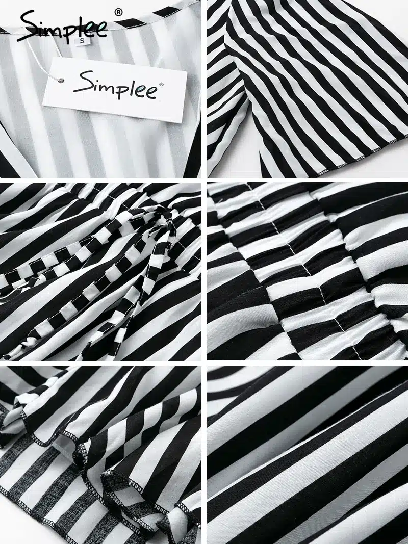 Simplee Vintage striped women dress V neck ruffle cotton short summer dress plus size Sexy casual lady female vestido festa 2019 20