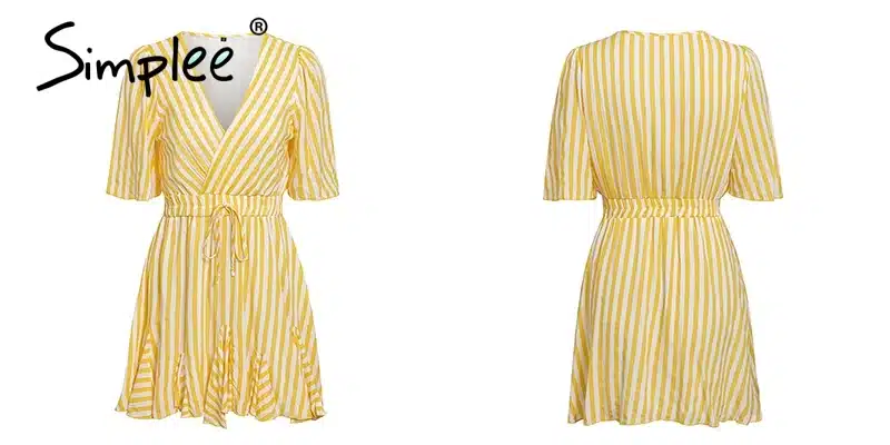 Simplee Vintage striped women dress V neck ruffle cotton short summer dress plus size Sexy casual lady female vestido festa 2019 22