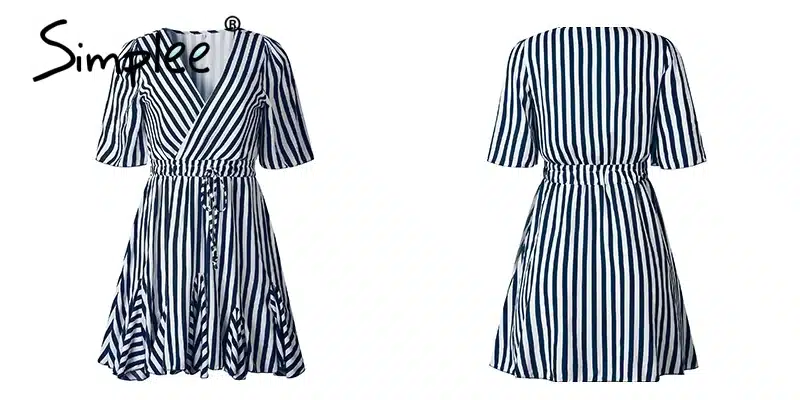 Simplee Vintage striped women dress V neck ruffle cotton short summer dress plus size Sexy casual lady female vestido festa 2019 24