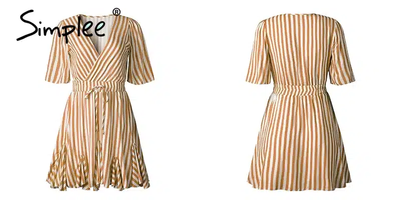 Simplee Vintage striped women dress V neck ruffle cotton short summer dress plus size Sexy casual lady female vestido festa 2019 25