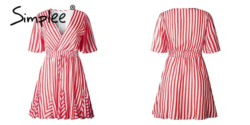 Simplee Vintage striped women dress V neck ruffle cotton short summer dress plus size Sexy casual lady female vestido festa 2019 26