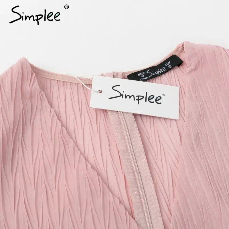 Simplee Elegant pleated chiffon women dress summer 2019 Long sleeve v neck ruffles white dresses Casual mini dress vestidos 20