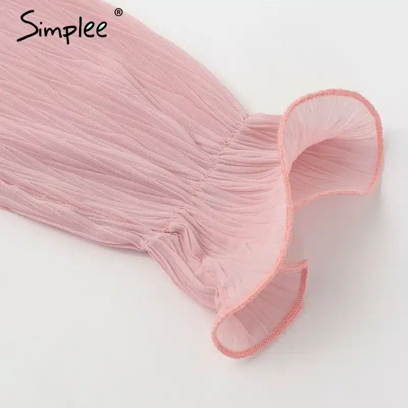 Simplee Elegant pleated chiffon women dress summer 2019 Long sleeve v neck ruffles white dresses Casual mini dress vestidos 21