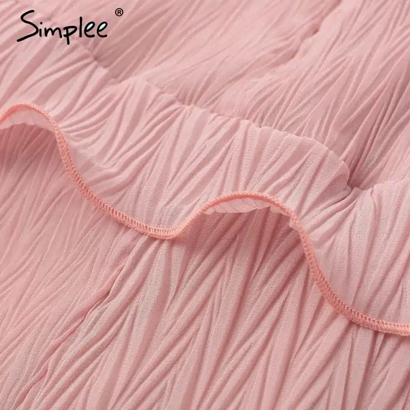 Simplee Elegant pleated chiffon women dress summer 2019 Long sleeve v neck ruffles white dresses Casual mini dress vestidos 24