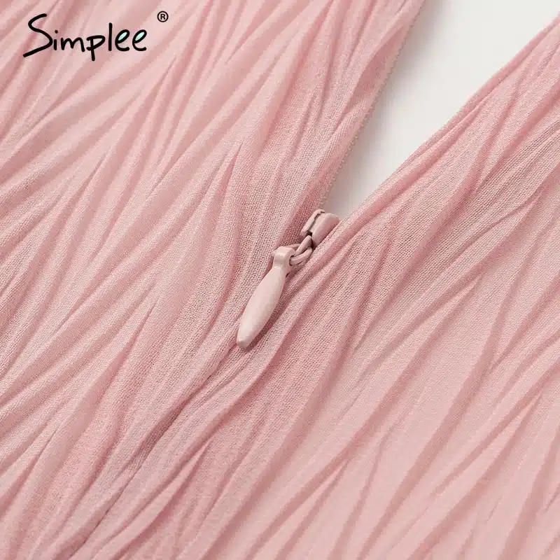 Simplee Elegant pleated chiffon women dress summer 2019 Long sleeve v neck ruffles white dresses Casual mini dress vestidos 25