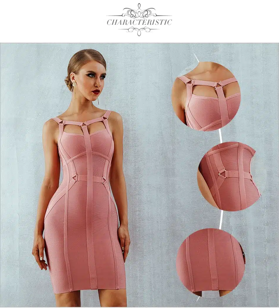 Adyce Women Bandage Dress Vestidos Verano 2019 New Arrival Pink Celebrity Party Dress Spaghetti Strap Hollow Out Runway Dresses 12
