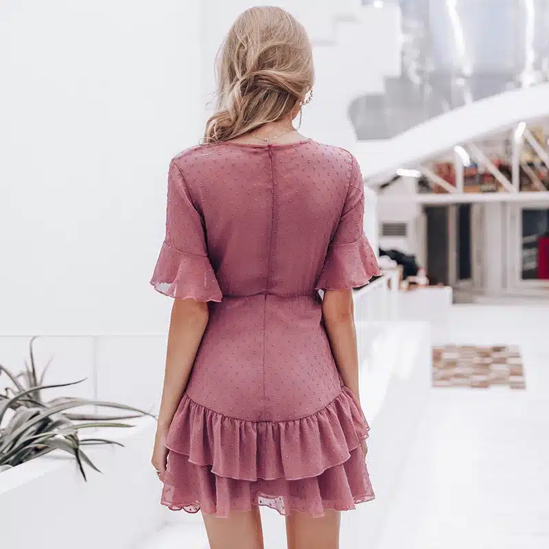 Simplee Sexy v-neck polka dot women dress Summer style layer ruffle chiffon short sundress Elegant zipper holiday vestidos 2019 13