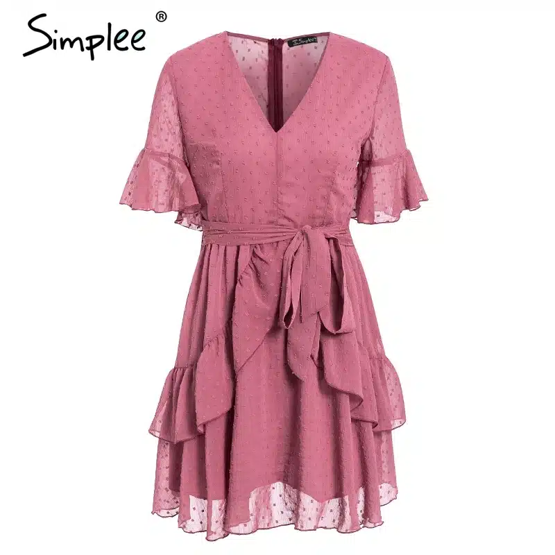 Simplee Sexy v-neck polka dot women dress Summer style layer ruffle chiffon short sundress Elegant zipper holiday vestidos 2019 16