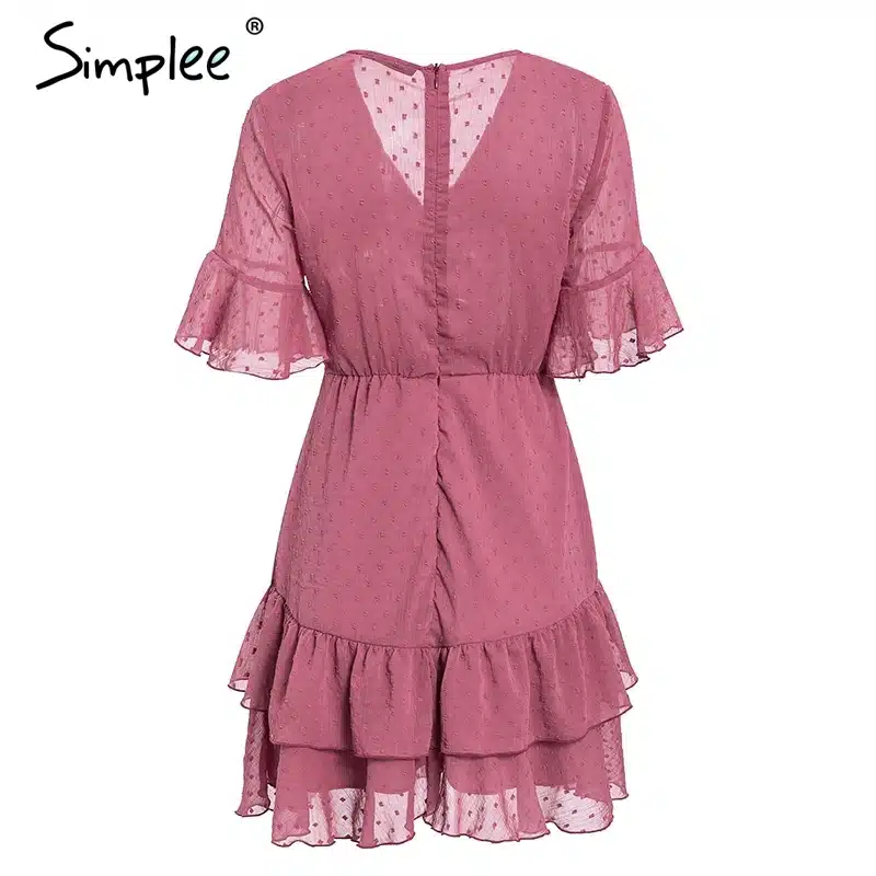 Simplee Sexy v-neck polka dot women dress Summer style layer ruffle chiffon short sundress Elegant zipper holiday vestidos 2019 17