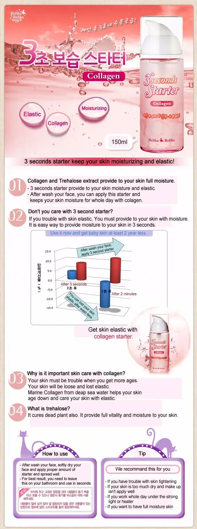 Holika Holika 3 Seconds Starter Collagen 150ml Protein Anti Wrinkle Moisturizing Whitening Lifting Face Skin Repair Essence 9